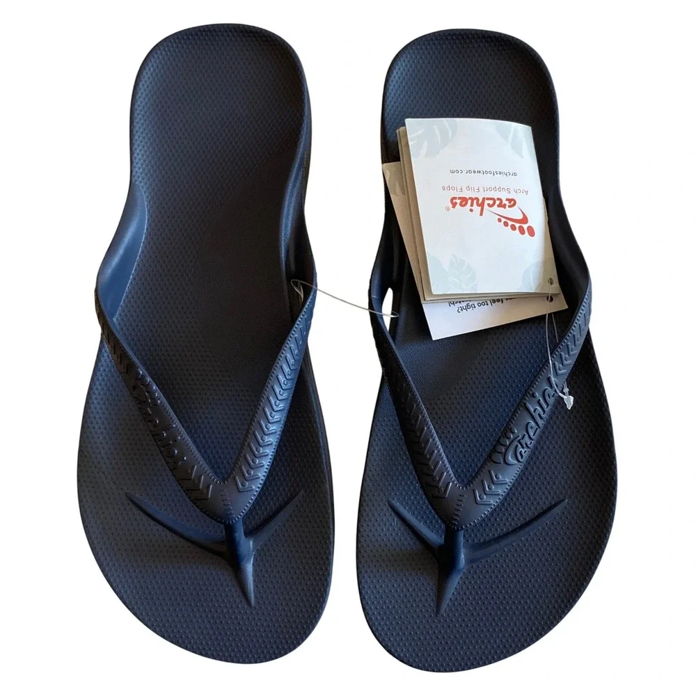 Archies Mens Flip Flops Size 11 Navy Blue Arch Support Comfort Thong Sandals NWT